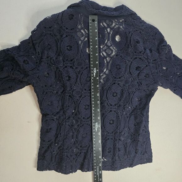 Monteau Cardigan Women's Small Dark Blue Knit Lace Single Button Long Sleeve - Picture 7 of 13